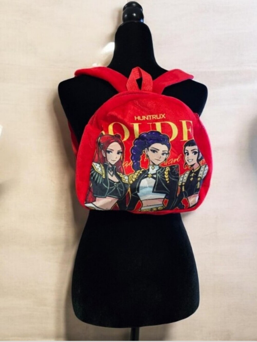 K-pop Red Graphic Plush Mini Backpack with Character Art